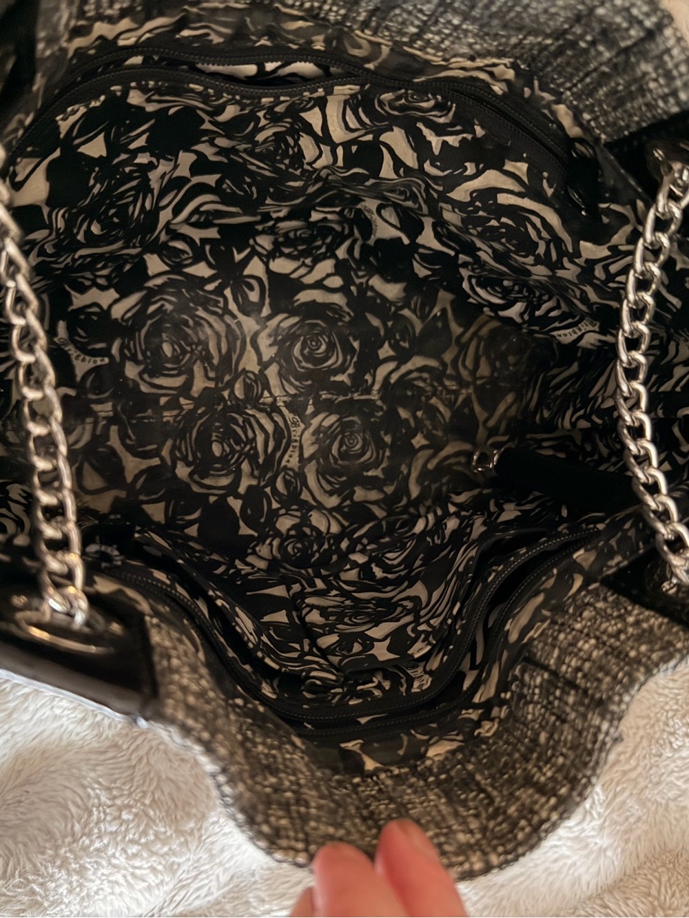 Brighton Black And White Tweed Tote Bag with Chain Handles - Picture 6 of 10